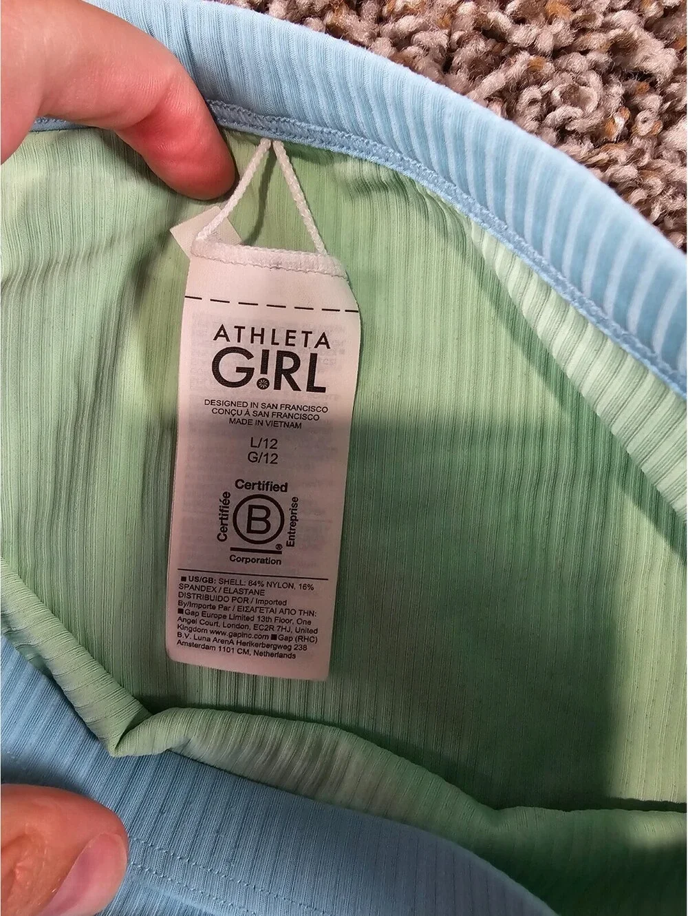 Athleta Girls Sz L (12) Bikini Swimsuit Bottom Light Blue Ribbed Pastel
